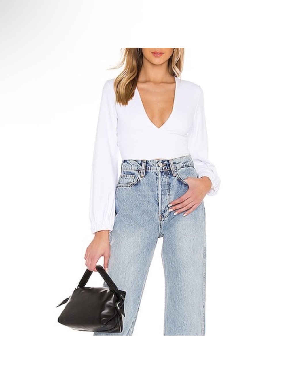 Susana Monaco White V-Neck Long Sleeve Bodysuit Top